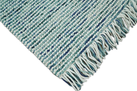 Contemporary Hand Woven Teal Wool Area Rug