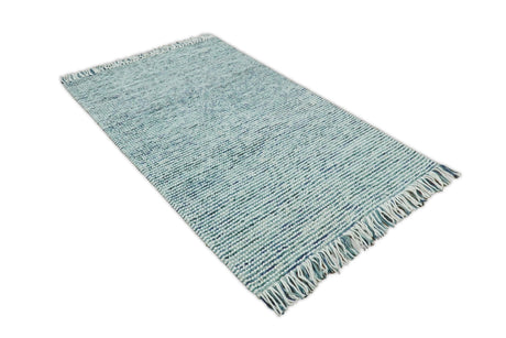 Contemporary Hand Woven Teal Wool Area Rug