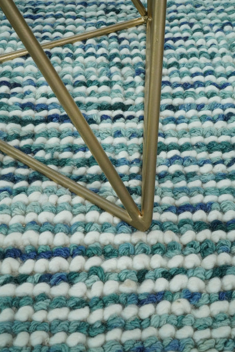 Contemporary Hand Woven Teal Wool Area Rug