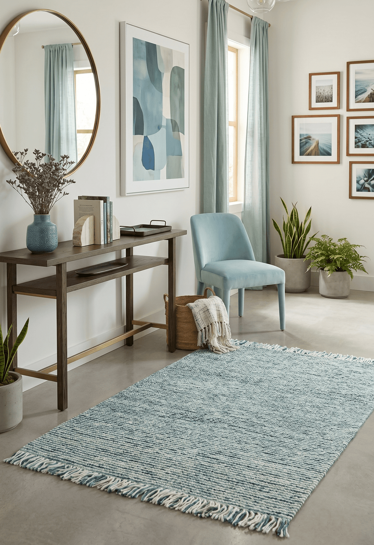 Contemporary Hand Woven Teal Wool Area Rug
