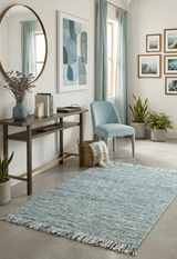 Contemporary Hand Woven Teal Wool Area Rug