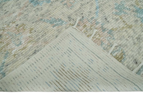 Contemporary Ivory and Blue Hand Knotted Multi Size Rug