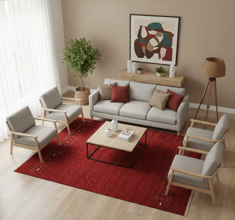 Contemporary Red Hand Loomed Wool Area Rug