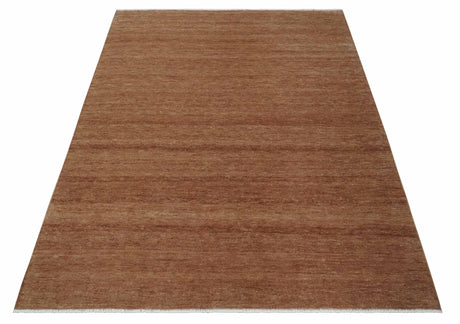 Contemporary Solid Brick Red Hand knotted Custom Made wool Area Rug