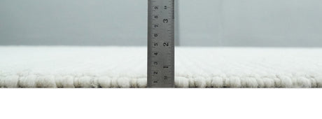 Contemporary Solid Design Ivory Handwoven Wool Area Rug