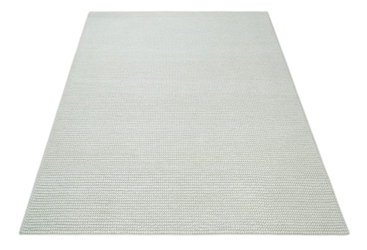 Contemporary Solid Design Ivory Handwoven Wool Area Rug