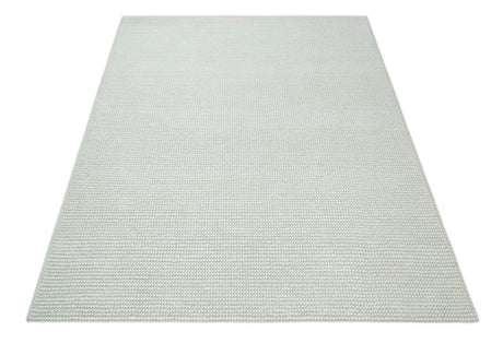 Contemporary Solid Design Ivory Handwoven Wool Area Rug