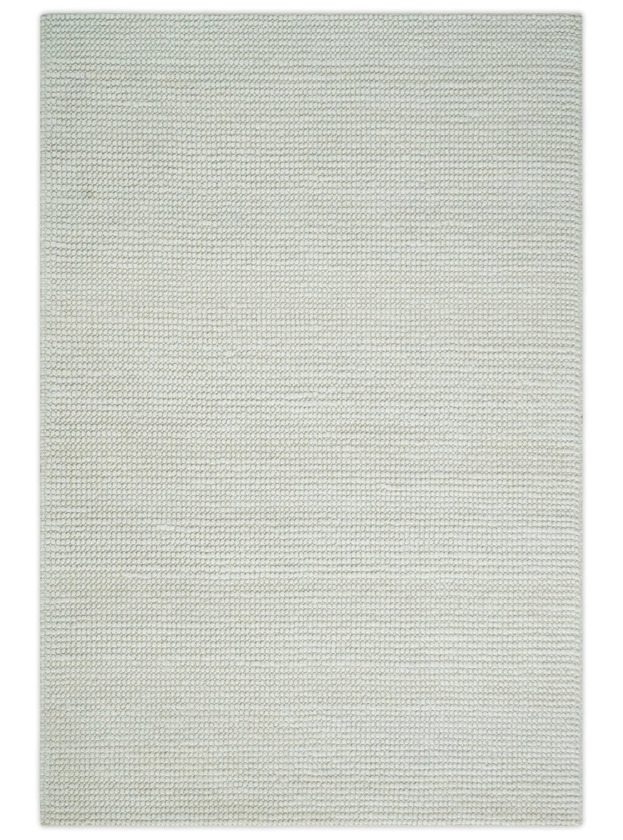 Contemporary Solid Design Ivory Handwoven Wool Area Rug