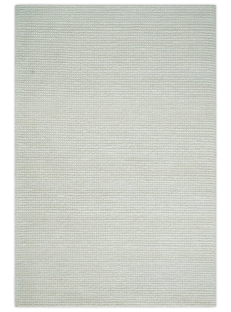 Contemporary Solid Design Ivory Handwoven Wool Area Rug