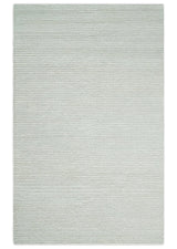Contemporary Solid Design Ivory Handwoven Wool Area Rug