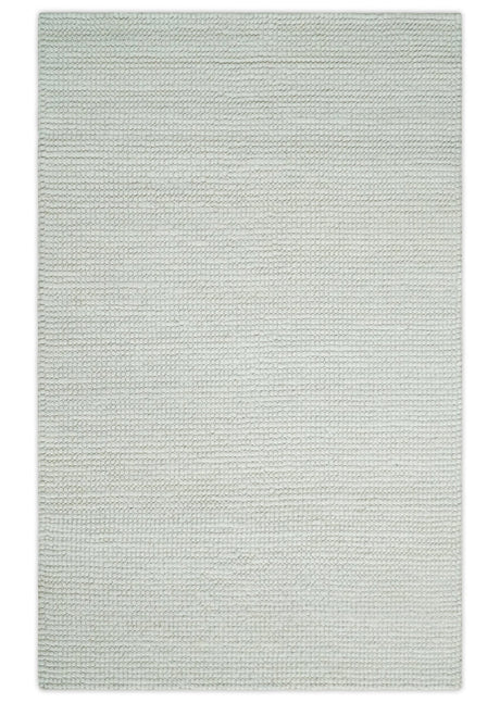 Contemporary Solid Design Ivory Handwoven Wool Area Rug