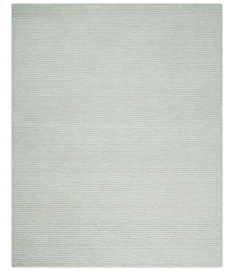 Contemporary Solid Design Ivory Handwoven Wool Area Rug
