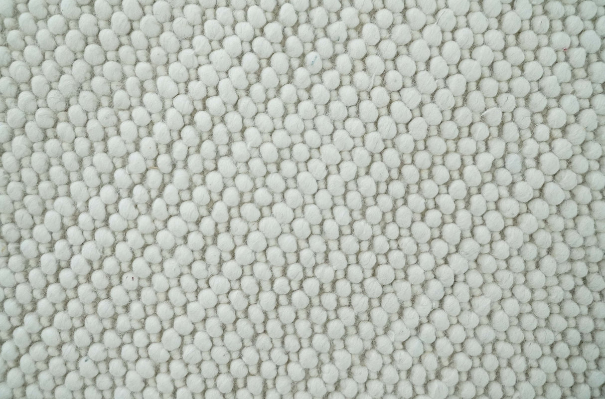 Contemporary Solid Design Ivory Handwoven Wool Area Rug