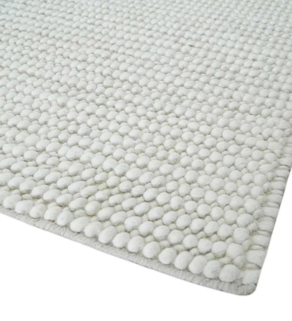 Contemporary Solid Design Ivory Handwoven Wool Area Rug