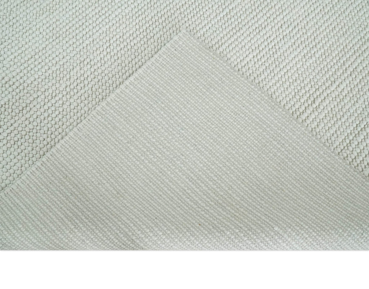 Contemporary Solid Design Ivory Handwoven Wool Area Rug
