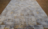 Contemporary Style Blue And Gold Hand Knotted Bamboo Silk 8x10 Area Rug