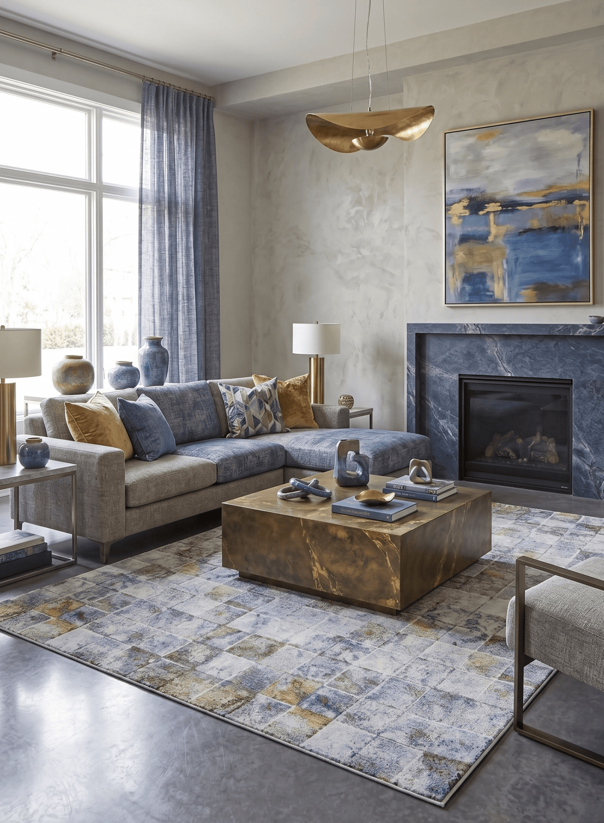 Contemporary Style Blue And Gold Hand Knotted Bamboo Silk 8x10 Area Rug