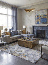 Contemporary Style Blue And Gold Hand Knotted Bamboo Silk 8x10 Area Rug