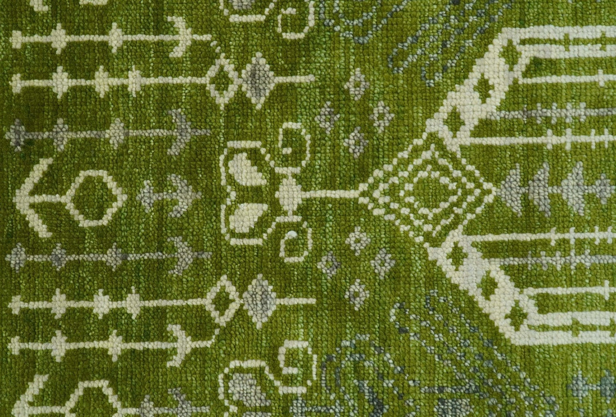 Contemporary Traditional Design Green And Beige Hand Knotted Custom Made Wool Rug