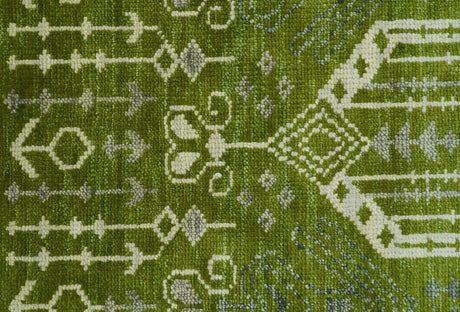 Contemporary Traditional Design Green And Beige Hand Knotted Custom Made Wool Rug