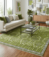 Contemporary Traditional Design Green And Beige Hand Knotted Custom Made Wool Rug