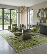 Contemporary Traditional Design Green And Beige Hand Knotted Custom Made Wool Rug