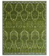 Contemporary Traditional Design Green And Beige Hand Knotted Custom Made Wool Rug