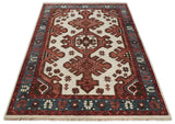 Coral Rust and Ivory Hand Knotted Traditional Heriz Serapi Wool area Rug