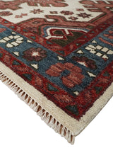 Coral Rust and Ivory Hand Knotted Traditional Heriz Serapi Wool area Rug