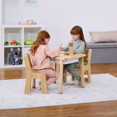 Cordia Kids Activity Table & Chair Set | Wooden Montessori Desk with Flip-Top Chalkboard & Storage