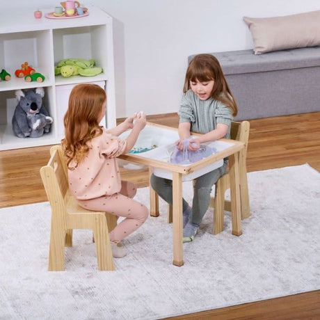Cordia Kids Activity Table & Chair Set | Wooden Montessori Desk with Flip-Top Chalkboard & Storage
