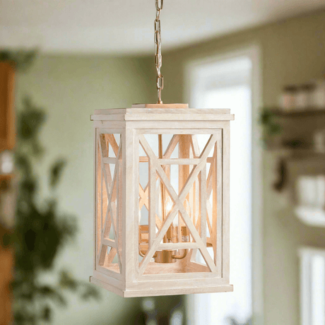 Cottagecore Chandelier Pendant Light in Whitewashed Finish-chandelier-Parc Decor