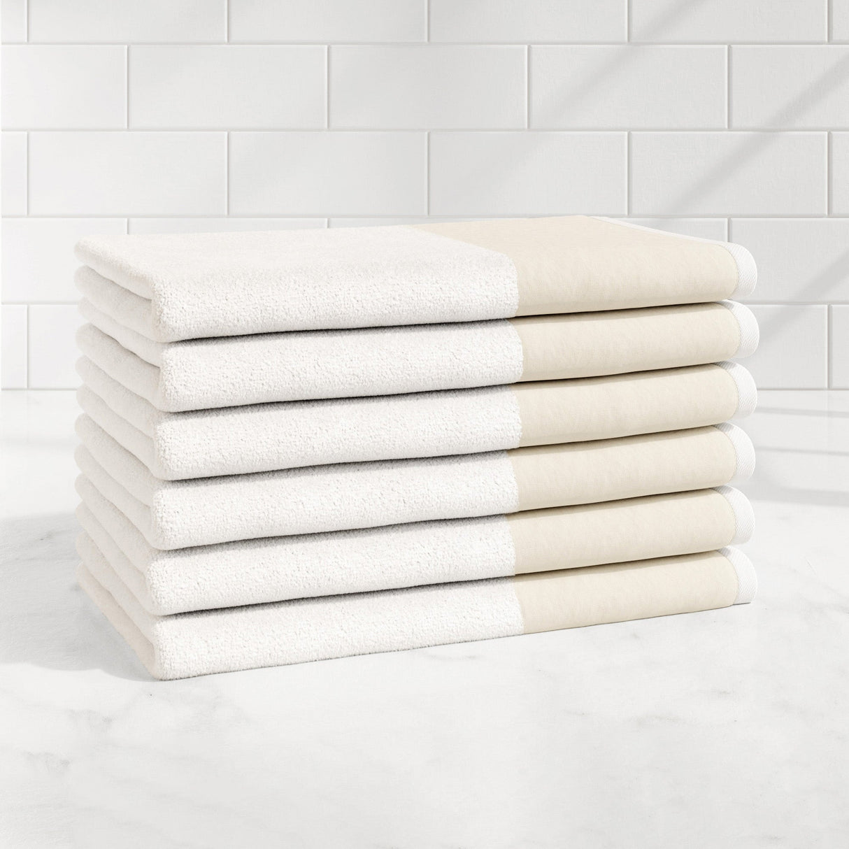 Cotton Linen-Like Border 6-Piece Towel Set – Priya Collection-Bath Towels & Washcloths-Parc Decor