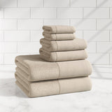 Cotton Linen-Like Border 6-Piece Towel Set – Priya Collection-Bath Towels & Washcloths-Parc Decor