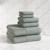 Cotton Linen-Like Border 6-Piece Towel Set – Priya Collection-Bath Towels & Washcloths-Parc Decor