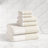 Cotton Linen-Like Border 6-Piece Towel Set – Priya Collection-Bath Towels & Washcloths-Parc Decor