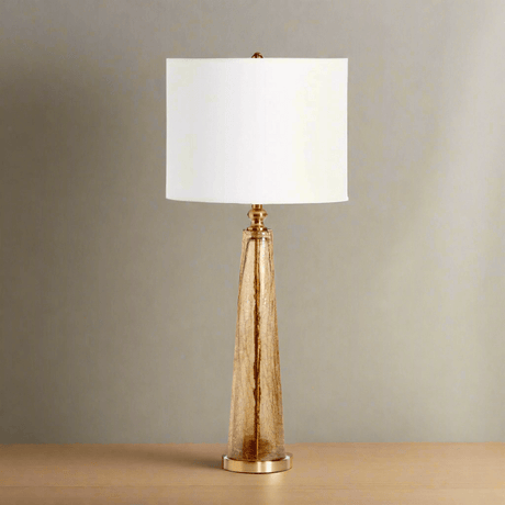 Crackled Glass Table Lamp with White Linen Shade-table lamp-Parc Decor