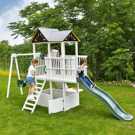 Craftsman Modern Outdoor Swing Set | Wooden Backyard Swing Frame for Kids-Outdoor-Parc Decor