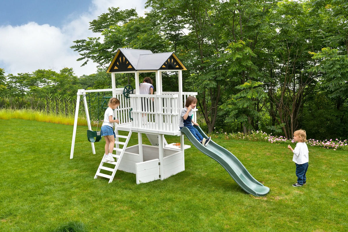 Craftsman Modern Outdoor Swing Set | Wooden Backyard Swing Frame for Kids-Outdoor-Parc Decor