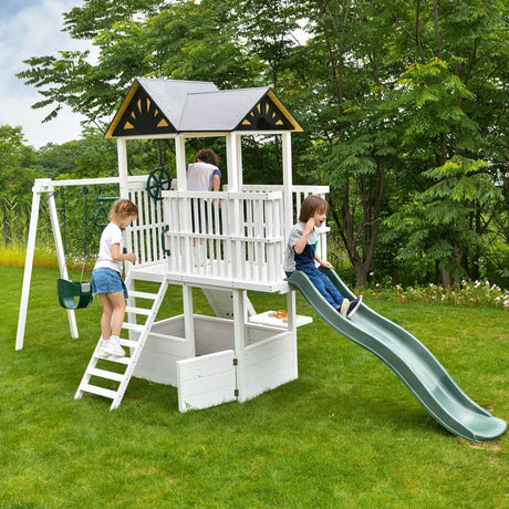 Craftsman Modern Outdoor Swing Set – Wooden Backyard Swing Frame for Kids-Outdoor-Parc Decor