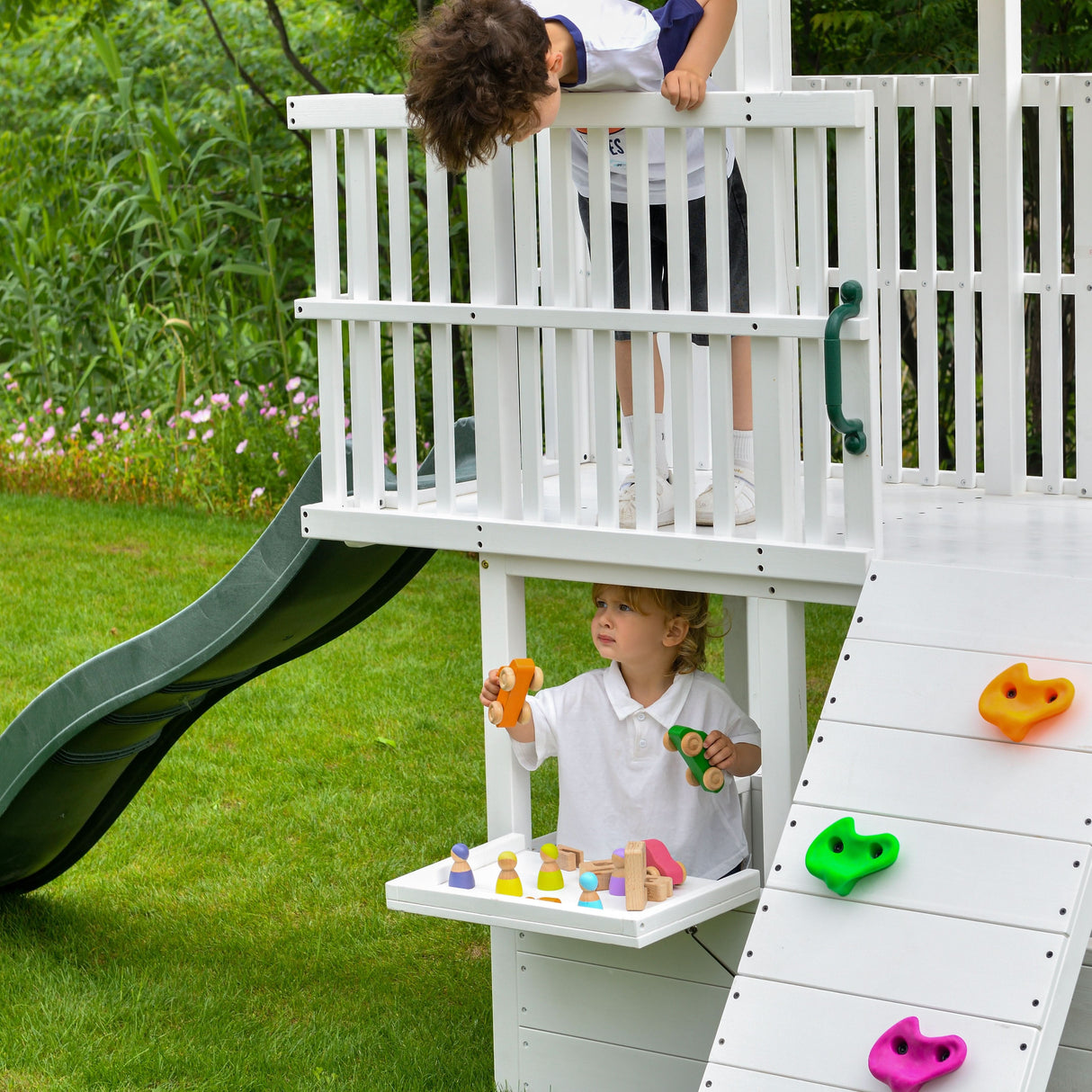 Craftsman Modern Outdoor Swing Set | Wooden Backyard Swing Frame for Kids-Outdoor-Parc Decor