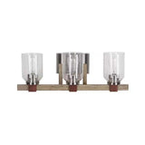 Cresswell 27"W Breckenridge 3-Light Bath Vanity Light Fixture; Brushed Nickel & Walnut Wood Accents & Clear Seeded Glass Shades