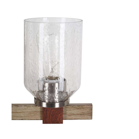 Cresswell 27"W Breckenridge 3-Light Bath Vanity Light Fixture; Brushed Nickel & Walnut Wood Accents & Clear Seeded Glass Shades