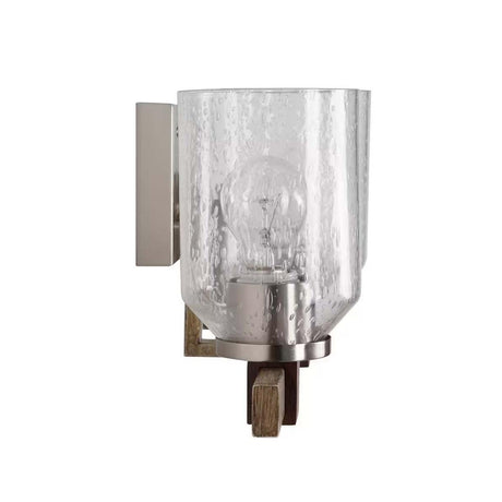 Cresswell 27"W Breckenridge 3-Light Bath Vanity Light Fixture; Brushed Nickel & Walnut Wood Accents & Clear Seeded Glass Shades