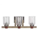 Cresswell 27"W Breckenridge 3-Light Bath Vanity Light Fixture; Brushed Nickel & Walnut Wood Accents & Clear Seeded Glass Shades-Bath Light-Parc Decor