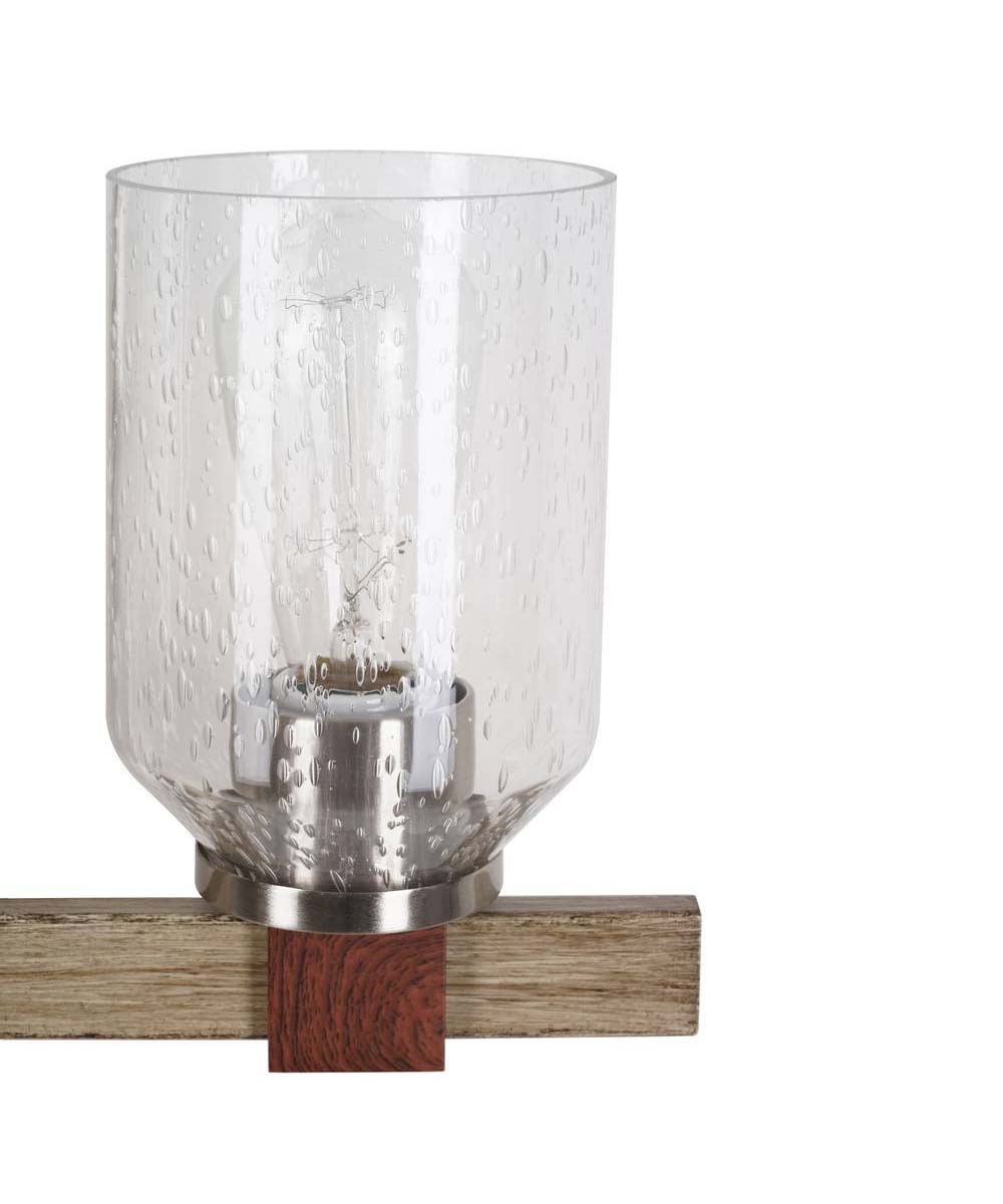 Cresswell 27"W Breckenridge 3-Light Bath Vanity Light Fixture; Brushed Nickel & Walnut Wood Accents & Clear Seeded Glass Shades-Bath Light-Parc Decor