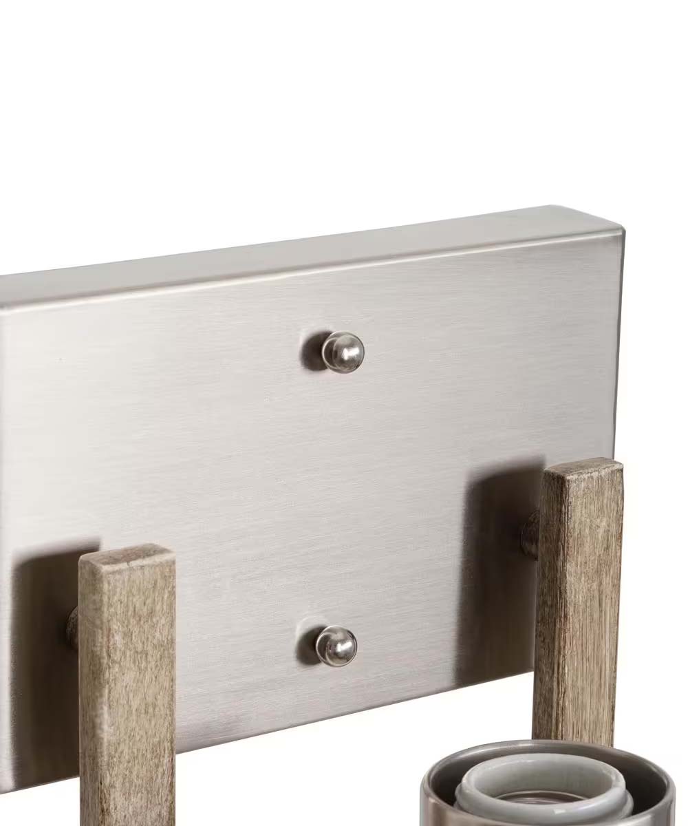 Cresswell 27"W Breckenridge 3-Light Bath Vanity Light Fixture; Brushed Nickel & Walnut Wood Accents & Clear Seeded Glass Shades-Bath Light-Parc Decor