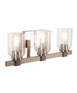 Cresswell 27"W Breckenridge 3-Light Bath Vanity Light Fixture; Brushed Nickel & Walnut Wood Accents & Clear Seeded Glass Shades-Bath Light-Parc Decor