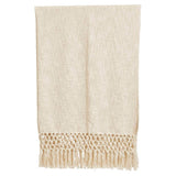 Crochet Fringe Woven Cotton Throw Blanket, Cream-Throw Blankets-Parc Decor