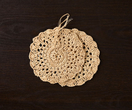 Crocheted Raffia Coasters - Handmade Boho Table Mats, Non-Slip & Heat Resistant Drink & Candle Coasters for Rustic & Decor-Table tops-Parc Decor